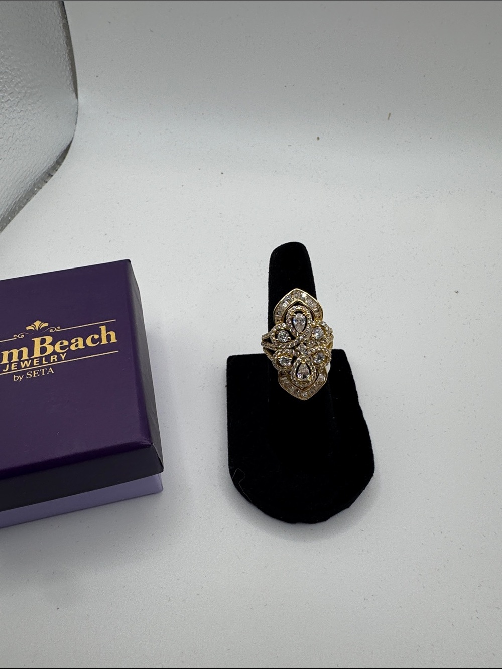PalmBeach Gold Filigree Statement Ring with Clear Stones